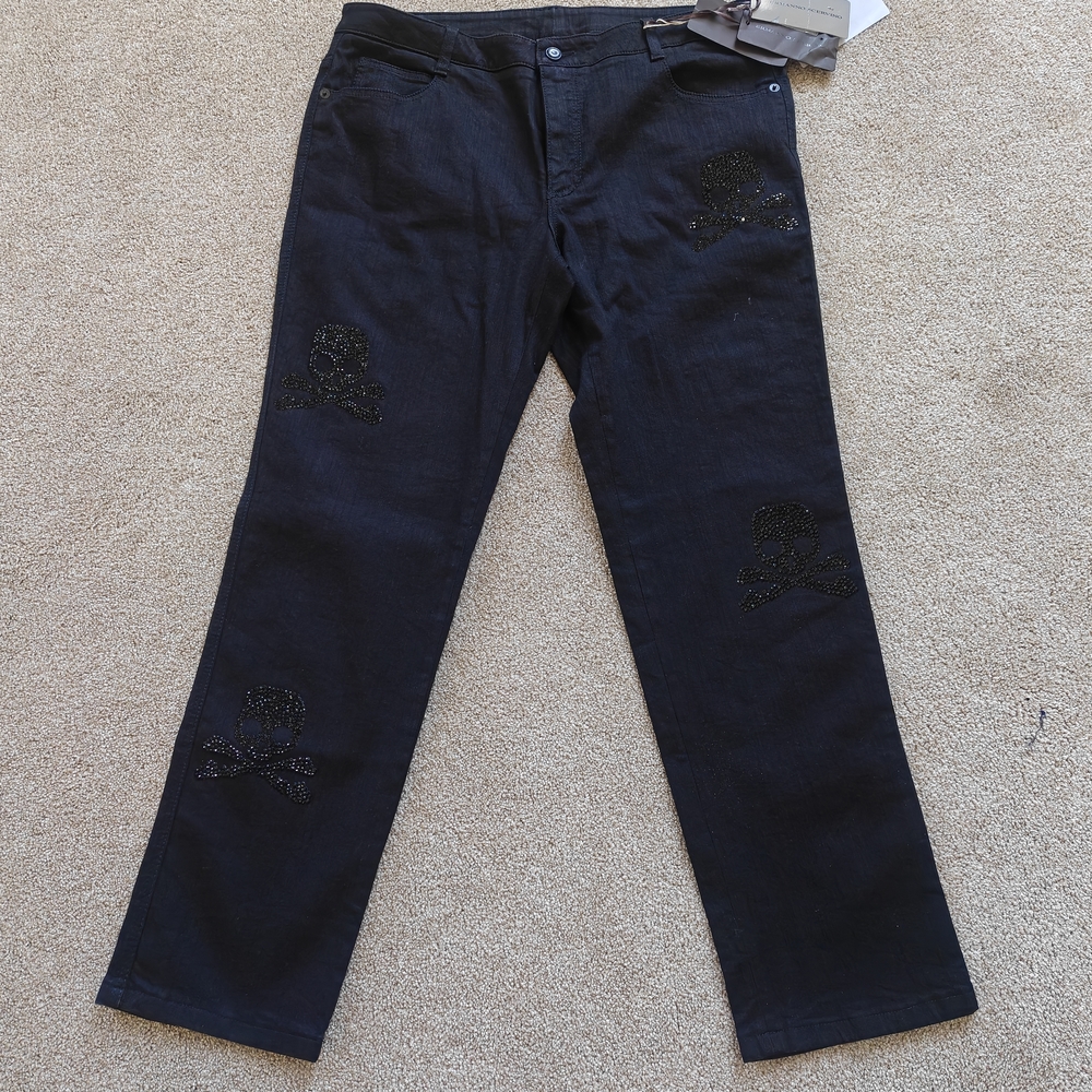 Ermanno Scervino Black High-Rise Jeans with Crystal Skull Motifs